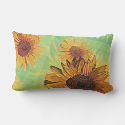 ヒマワリのターコイズのコラージュ ランバークッション (裏面)