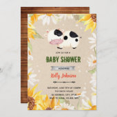 ヒマワリのダイジー牛のシャワー誕生日招待状 招待状 (正面/裏面)