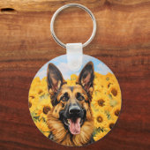 ヒマワリのドイツの羊飼い犬 キーホルダー (正面)