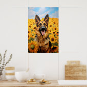 ヒマワリのドイツの羊飼い犬 ポスター (キッチン)