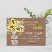 ヒマワリのバーラップの素朴な結婚式招待状カード 招待状 (スタンド正面)