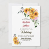 ヒマワリのピンク色のバラ結婚が自分の体に 招待状 (正面)