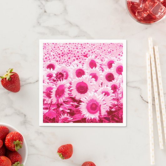 ヒマワリのフィールド – 明るい赤紫色ピンク スタンダードカクテルナプキン (インサイチュ)