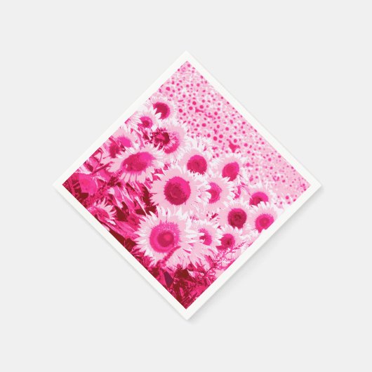 ヒマワリのフィールド – 明るい赤紫色ピンク スタンダードカクテルナプキン (角)
