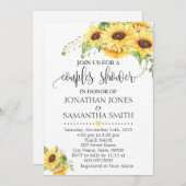 ヒマワリのフローラロマンチックなボホーチックカップルシャワー 招待状 (正面/裏面)