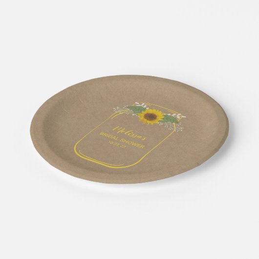 ヒマワリのブライダルシャワーの装飾、メーソンジャーのテーマ ペーパープレート (アングル)