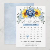 ヒマワリのブルー スレート ピオニー フラワーのカレンダー セーブザデート (正面/裏面)