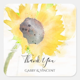 ヒマワリのホワイトウォーター色ありがとうメッセージカード スクエアシール