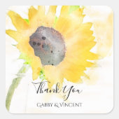 ヒマワリのホワイトウォーター色ありがとうメッセージカード スクエアシール (正面)