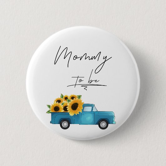 ヒマワリのママがいる水色トラック 缶バッジ (正面)