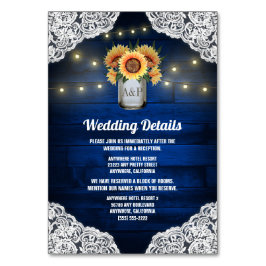 ヒマワリのメイスンジャーブルー結婚ウッドのインサートカード テーブルナンバー