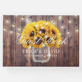 ヒマワリのメイスンジャー素朴ストリングラ結婚イト ゲストブック