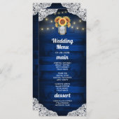 ヒマワリのメイソンジャールウッドレース結婚のメニューカード メニュー (正面/裏面)