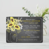 ヒマワリのメーソンジャーの黒板のブライダルシャワー 招待状 (スタンド正面)