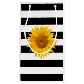 ヒマワリのモダンで黒い及び白のストライプ スモールペーパーバッグ (正面)