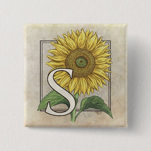 ヒマワリのモノグラムの芸術のためのS 缶バッジ (正面)