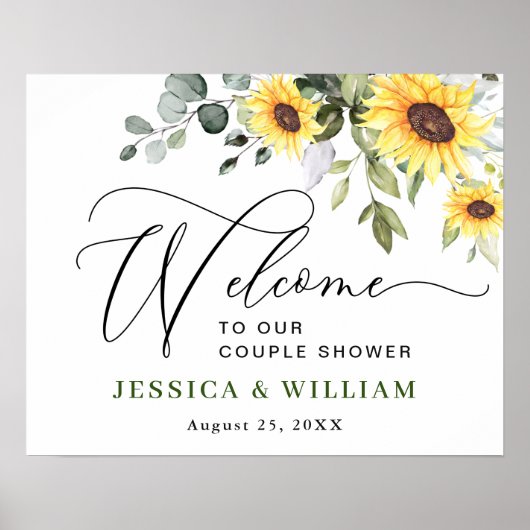 ヒマワリのユーカリのカップルのシャワー歓迎サイン ポスター (正面)