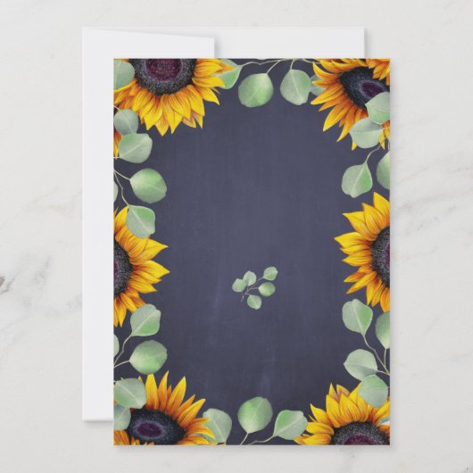 ヒマワリのユーカリの緑の素朴な海軍結婚の 招待状 (裏面)