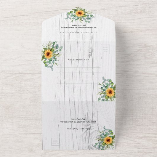 ヒマワリのユーカリ結婚の白木 オールインワン招待状 (外側)