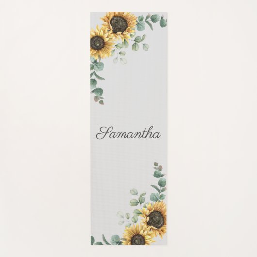 ヒマワリのユーカリ緑の台本パーソナライズされた ヨガマット (正面)