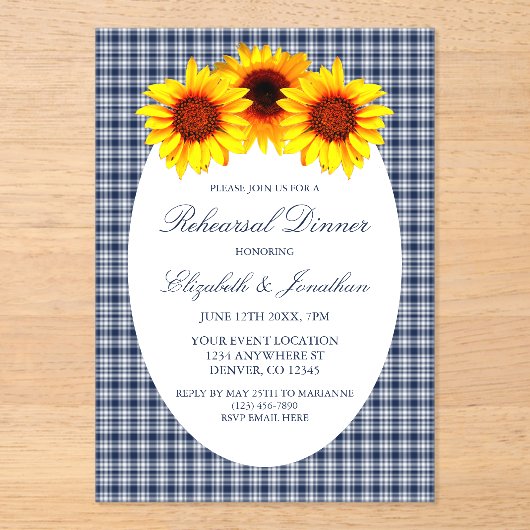 ヒマワリのリハーサルディナー アクリル招待状 (正面)