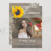 ヒマワリのレースの写真の卒業パーティーの発表 招待状 (正面/裏面)