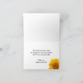 ヒマワリのワインバレルの国の結婚式は感謝していしています サンキューカード (内部)