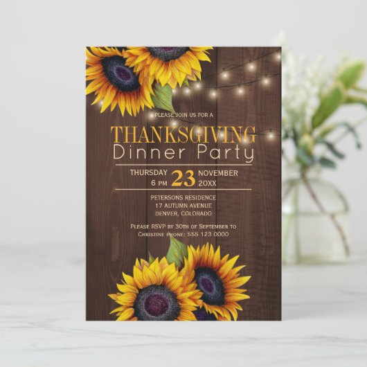 ヒマワリの光ひまわり素朴な感謝祭パーティー 招待状 (スタンド正面)