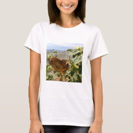 ヒマワリの写真が付いている女性のTシャツ Tシャツ