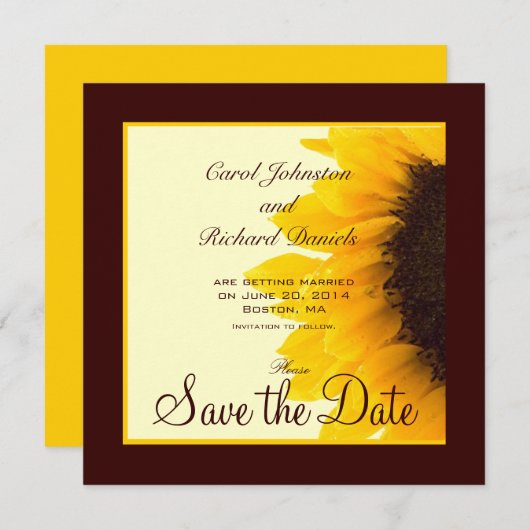 ヒマワリの写真の花柄の保存日付カード セーブザデート (正面/裏面)