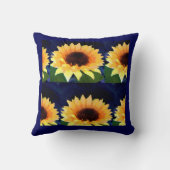 ヒマワリの写真コラージュ明るい黄色と青 クッション (裏面)