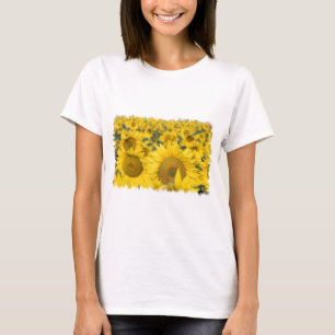 ヒマワリの女性の分野はTシャツに合いました Tシャツ