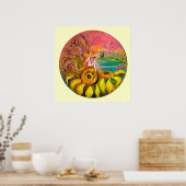 ヒマワリの妖精の黄色いピンクの白 ポスター (キッチン)