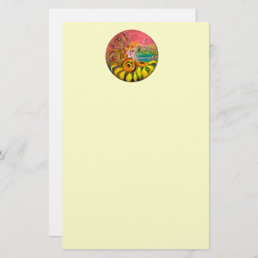 ヒマワリの妖精の黄色いピンクの白 便箋 (正面/裏面)