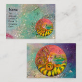 ヒマワリの妖精の黄色いピンクの青いきらめき 名刺 (正面/裏面)