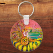 ヒマワリの妖精の黄色のピンクの黒 キーホルダー (裏面)