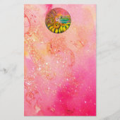 ヒマワリの妖精の黄色のピンクの黒 便箋 (正面)