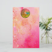 ヒマワリの妖精の黄色のピンクの黒 便箋 (スタンド正面)