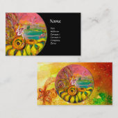 ヒマワリの妖精の黄色のピンクの黒 名刺 (正面/裏面)