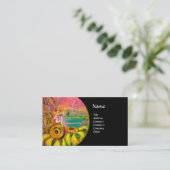 ヒマワリの妖精の黄色のピンクの黒 名刺 (スタンド正面)