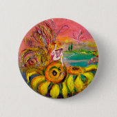 ヒマワリの妖精の黄色のピンクの黒 缶バッジ (正面)