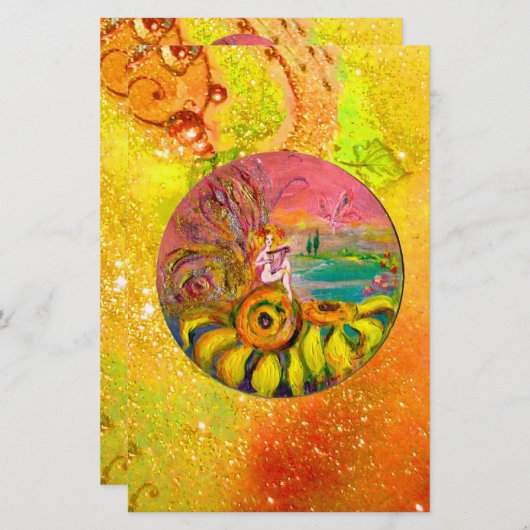 ヒマワリの妖精イエローレッドブラウンフローラ 便箋 (正面/裏面)