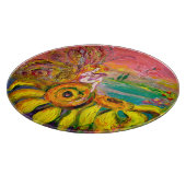 ヒマワリの妖精ファンタジー黄色のピンク カッティングボード (角)