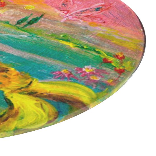 ヒマワリの妖精ファンタジー黄色のピンク カッティングボード (角)