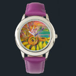 ヒマワリの妖精。ピンクの明るい赤紫色 腕時計<br><div class="desc">明るいお洒落ピンク鮮やか、バイオレット、レッド、グリーン、イエロー、ブルー、ピンク、ホワイトの色でキャンバス上のカラフルとアクリルの(c) Bulgan Luminiによる。</div>