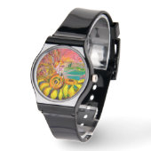 ヒマワリの妖精。ピンクの明るい赤紫色 腕時計 (傾斜)