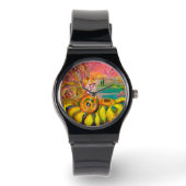 ヒマワリの妖精。ピンクの明るい赤紫色 腕時計 (正面)