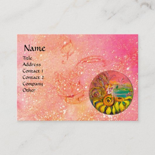 ヒマワリの妖精、黄色のピンクのきらめき 名刺 (正面)