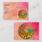 ヒマワリの妖精、黄色のピンクのきらめき 名刺 (正面/裏面)