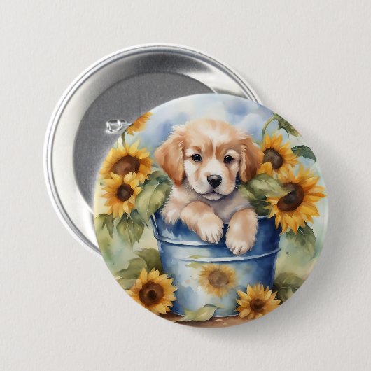 ヒマワリの子犬 缶バッジ (正面&裏面)